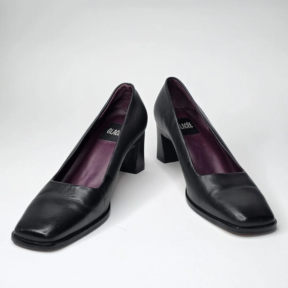 Glacee‎ Women's Heels Size 8 M Black Leather Slip On Shoes Vintage